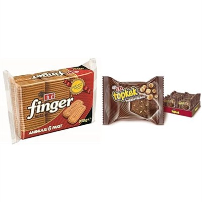 Eti bisküvi ve kek seti (Finger bisküvi ve Topkek fındıklı kakaolu, 6 x 150 g ve 24 x 35 g)