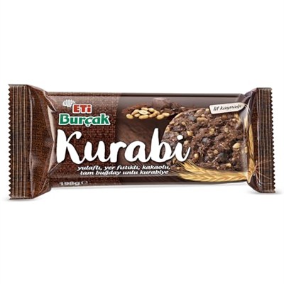 Eti Burçak Kurabi Yulaflı, Yer Fıstıklı, Kakaolu, Tam Buğday Unlu Kurabiye, 198 g x 12 Adet