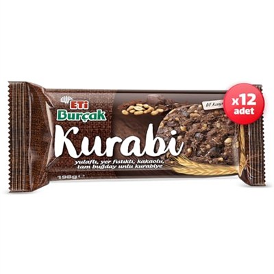 Eti Burçak Kurabi Yulaflı, Yer Fıstıklı, Kakaolu, Tam Buğday Unlu Kurabiye, 198 g x 12 Adet