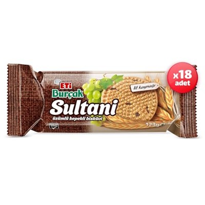 Eti Burçak Sultani Üzümlü Kepekli Bisküvi 123 g x 18 Adet