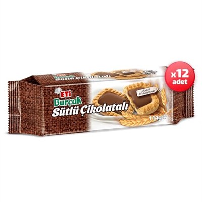 Eti Burçak Sütlü Çikolatalı Bisküvi 114 g x 12 Adet