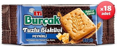 Eti Burçak Tam Buğday Unlu Peynirli Tuzlu Bisküvi 87 Gram x 18 Adet