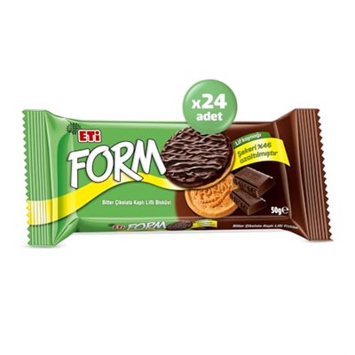 Eti Form Bitter Çikolata Kaplı Lifli Bisküvi 50 g x 24 Adet - Seçenekler: 24 x 50, 24 x 50 (2 paketi), 15.8 cm x 10.4 cm x 29.4 cm