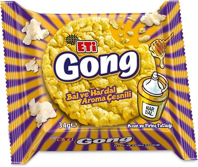 Eti Gong Bal ve Hardal Aroma Çeşnili Mısır ve Pirinç Patlağı 34 g x 18 Adet