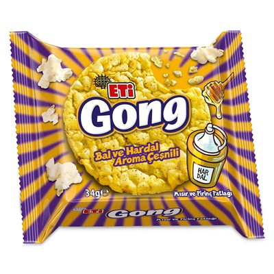 Eti Gong Bal ve Hardal Aroma Çeşnili Mısır ve Pirinç Patlağı 34 g x 18 Adet