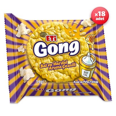 Eti Gong Bal ve Hardal Aroma Çeşnili Mısır ve Pirinç Patlağı 34 g x 18 Adet