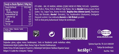 Eti Gong Ballı Hardallı Mısır ve Pirinç Patlağı 68 g 5li paket