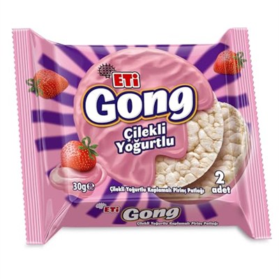Eti Gong Çilekli Yoğurtlu Kaplamalı Pirinç Patlağı 30 g x 24 Adet