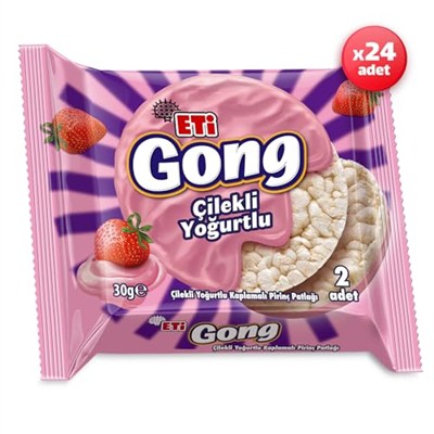 Eti Gong Çilekli Yoğurtlu Kaplamalı Pirinç Patlağı 30 g x 24 Adet