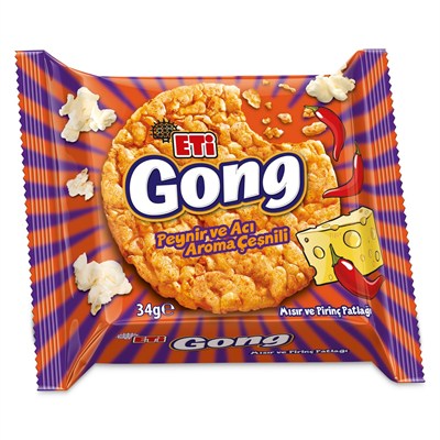 Eti Gong Peynir ve Acı Aroma Çeşnili Mısır ve Pirinç Patlağı 34 g x 18 Adet