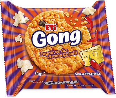 Eti Gong Peynir ve Acı Aroma Çeşnili Mısır ve Pirinç Patlağı 34 g x 18 Adet