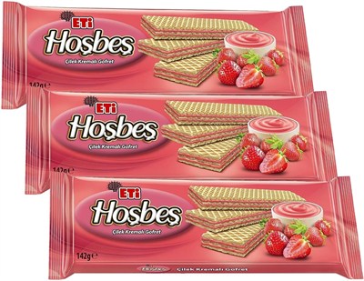 Eti Hoşbeş Çilek Kremalı Gofret 142 g 3lü paket