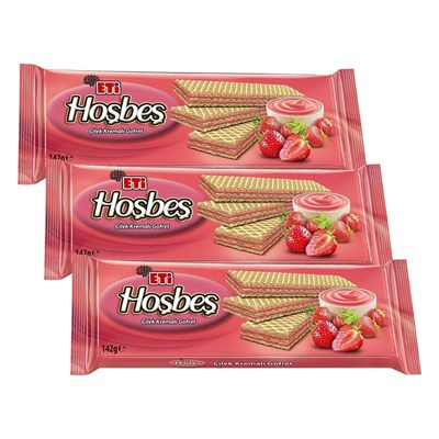 Eti Hoşbeş Çilek Kremalı Gofret 142 g 3lü paket