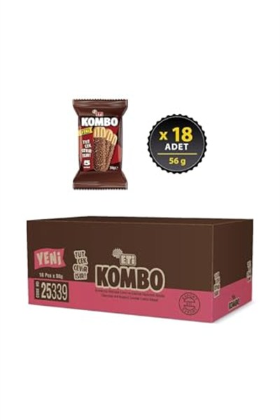 Eti Kombo Hindistan Cevizi ve Çikolata Kaplamalı Bisküvi 56 g x 18 Adet