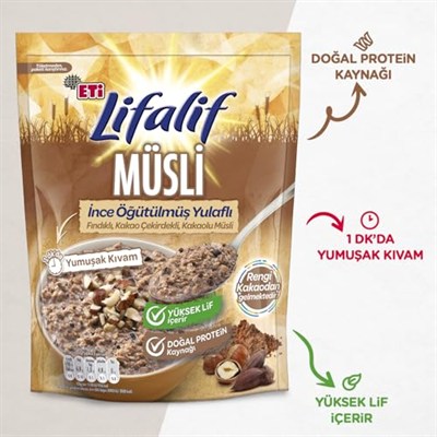 Eti Lifalif İnce Öğütülmüş Yulaflı Fındıklı, Kakao Çekirdekli, Kakaolu Müsli 250 g
