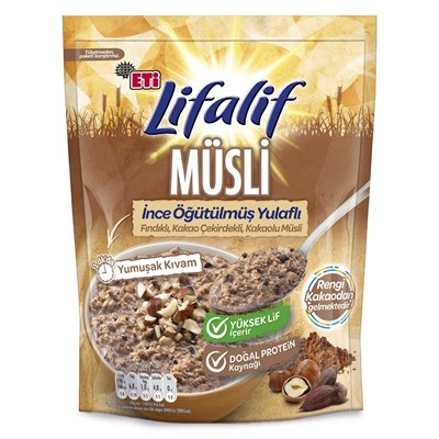 Eti Lifalif İnce Öğütülmüş Yulaflı Fındıklı, Kakao Çekirdekli, Kakaolu Müsli 250 g
