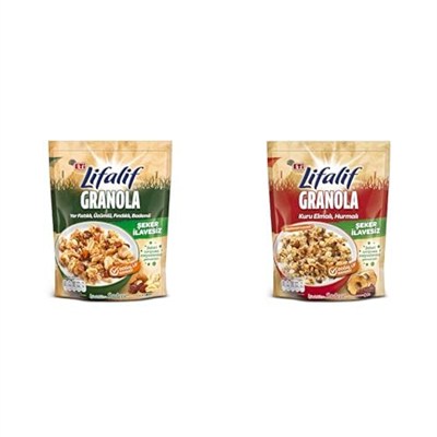 Eti Lifalif Yer Fıstıklı ve Kuru Elmalı Granola Paketi (2x200g)