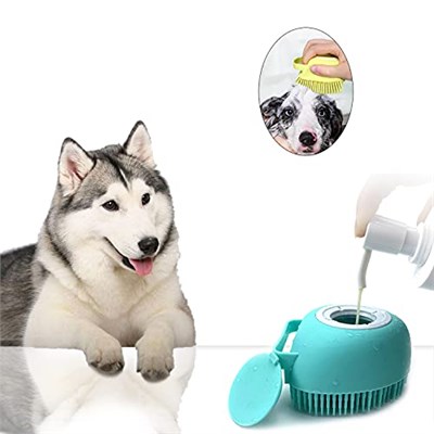Evcil Hayvan Bakım Banyo Masaj Fırçası Sabun ve Şampuan Dağıtıcılı Yumuşak Silikon Kıl Uzun Kısa Tüylü Köpekler Kediler Duş için (Mavi)