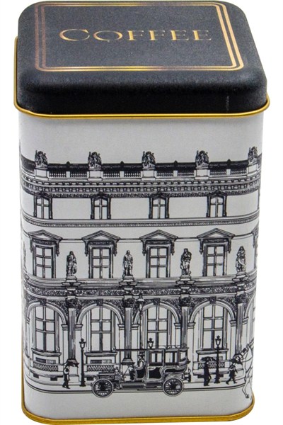 EVLE-Er022-2a City Coffee Desenli Kare Metal Saklama Kabı 11x11 Cm (City Coffee)