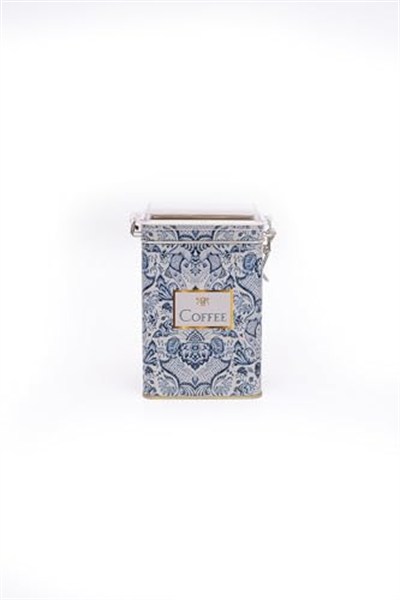EVLE-Er043-y1 Azulejos Coffee Desenli Dikdörtgen Metal Saklama Kabı 8x10 Cm (Azulejos Coffee)
