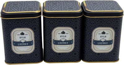 EVLE-Metal Çay, Kahve, Şeker Saklama Kutusu 3 Lü Set 8.7 x 8.7 x 12.5 cm, Silver (Silver)