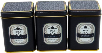 EVLE-Metal Çay, Kahve, Şeker Saklama Kutusu 3 Lü Set 7.5 x 7.5 x 10.2 cm, Silver (Silver)