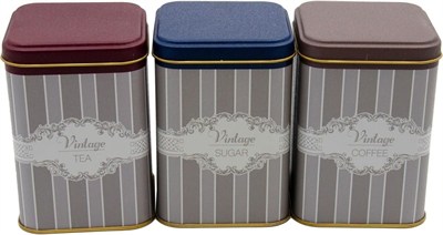EVLE-Metal Çay, Kahve, Şeker Saklama Kutusu 3 Lü Set 8.7 x 8.7 x 12.5 cm, Silver (Silver)
