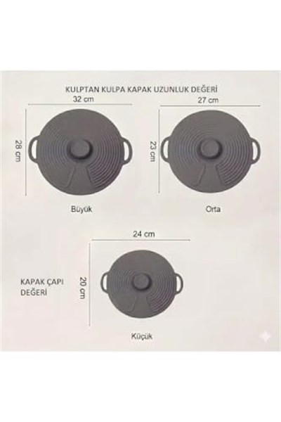 Evrensel 3lü Tutma Saplı Silikon Tencere & Tava Kapak Seti, 20-23-28 cm, Antrasit