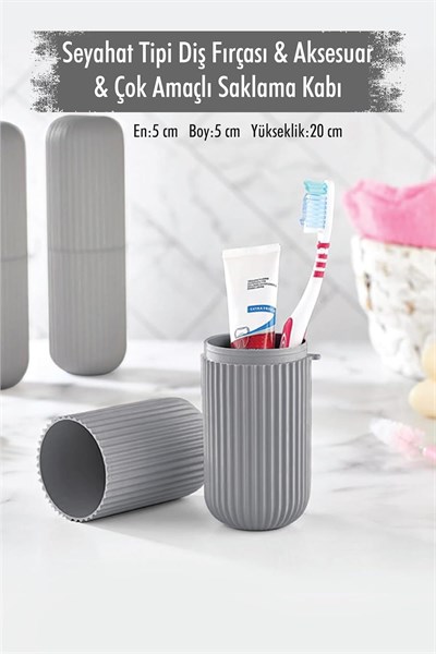 ews Gri Seyahat Tipi Diş Fırçası & Aksesuar Kutusu & Çok Amaçlı Saklama Kabı