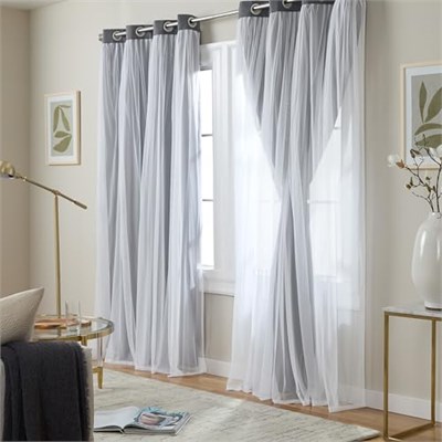 Exclusive Home Curtains Catarina perde, çok katmanlı, masif karartma perdesi ve tül yüzeyli yarı saydam pencere perdesi, 52 x 96 cm,  - Seçenekler: 52x63, 52x108, 52x120, 132G x 243.8U cm (2 Panel)...