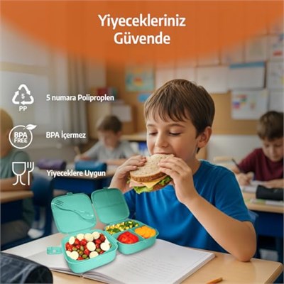 EYNEL Bölmeli Beslenme Kutusu, Çocuk Kahvaltı Saklama Kabı, Öğrenci Okul Piknik Kamp İş, Öğle Yemeği Yiyecek Koyma Çantası (Açık Mavi - Resimsiz)