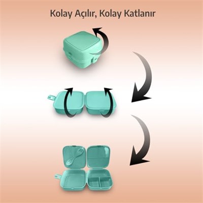 EYNEL Bölmeli Beslenme Kutusu, Çocuk Kahvaltı Saklama Kabı, Öğrenci Okul Piknik Kamp İş, Öğle Yemeği Yiyecek Koyma Çantası (Açık Mavi - Resimsiz)