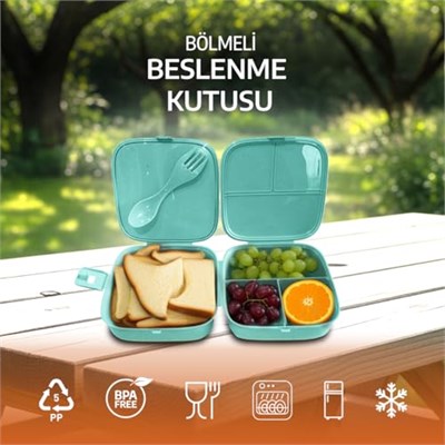 EYNEL Bölmeli Beslenme Kutusu, Çocuk Kahvaltı Saklama Kabı, Öğrenci Okul Piknik Kamp İş, Öğle Yemeği Yiyecek Koyma Çantası (Açık Mavi - Resimsiz)