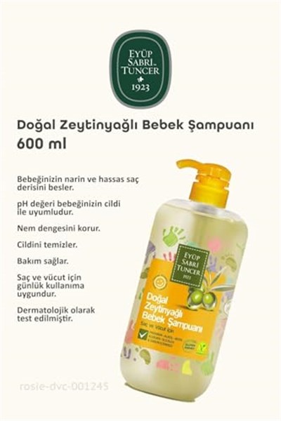 Eyüp Sabri Tuncer Doğal Zeytinyağlı Bebek Şampuanı (600 Ml)