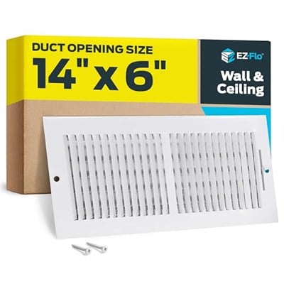 EZ-FLO 61613 Havalandırma Kapağı, 36x15 cm Duvar/Tavan, İki Yönlü Ventilasyon, Çelik HVAC, Beyaz