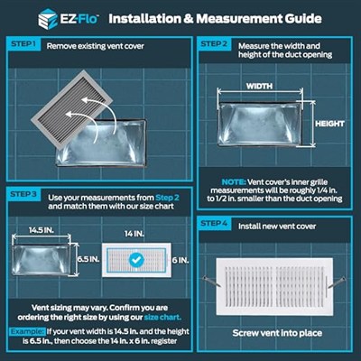 EZ-FLO 61613 Havalandırma Kapağı, 36x15 cm Duvar/Tavan, İki Yönlü Ventilasyon, Çelik HVAC, Beyaz