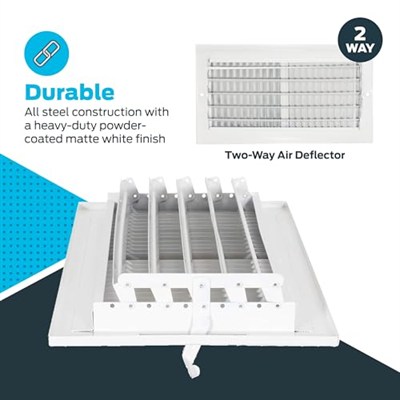EZ-FLO 61613 Havalandırma Kapağı, 36x15 cm Duvar/Tavan, İki Yönlü Ventilasyon, Çelik HVAC, Beyaz