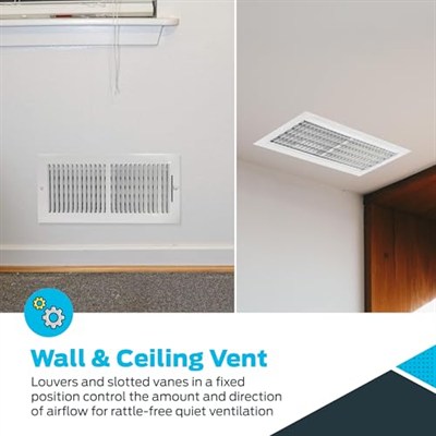 EZ-FLO 61613 Havalandırma Kapağı, 36x15 cm Duvar/Tavan, İki Yönlü Ventilasyon, Çelik HVAC, Beyaz