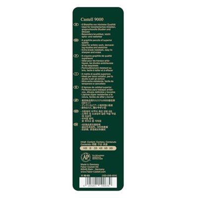 Faber-Castell 9000 Dereceli Kurşun Kalem Seti, 6’lı, Metal Kutu, HB-B-2B-4B-6B-8B, Teknik Çizim ve Eskiz İçin, Dayanıklı Uç, Naturel Siyah