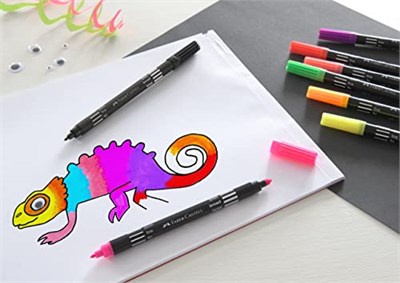 Faber-Castell Çift Uçlu Neon Keçeli Kalem, 10 Renk, İnce ve Kalın Uçlu, Dayanıklı Parlak Renkler, Su Bazlı Mürekkep | Çocuklar ve yetişkinler için ince ve geniş uçlu boya kalemleri