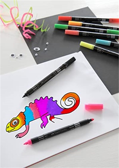 Faber-Castell Çift Uçlu Neon Keçeli Kalem, 10 Renk, İnce ve Kalın Uçlu, Dayanıklı Parlak Renkler, Su Bazlı Mürekkep | Çocuklar ve yetişkinler için ince ve geniş uçlu boya kalemleri
