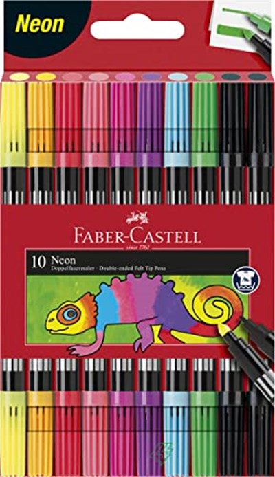 Faber-Castell Çift Uçlu Neon Keçeli Kalem, 10 Renk, İnce ve Kalın Uçlu, Dayanıklı Parlak Renkler, Su Bazlı Mürekkep | Çocuklar ve yetişkinler için ince ve geniş uçlu boya kalemleri