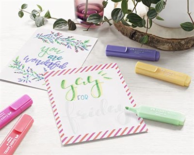 Faber-Castell Fosforlu Kalem Seti, 8’li, Pastel Renkler, Yeniden Doldurulabilir, 3 Farklı Çizgi Kalınlığı, Dayanıklı Mürekkep
