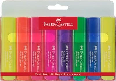 Faber-Castell Fosforlu Kalem Seti 8’li, Şeffaf Gövde, 7 Farklı Renk, Yeniden Doldurulabilir, 3 Farklı Çizgi Kalınlığı