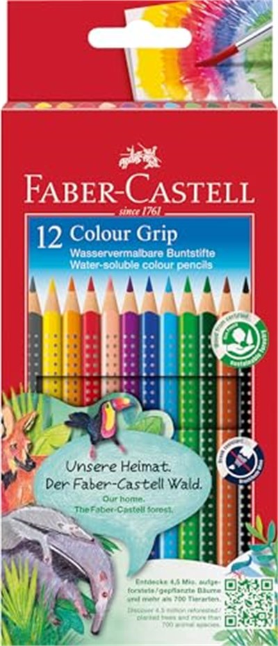Faber-Castell Grip 2001 Boya Kalemi, Karton Kutu, 12 Renk - Seçenekler: 12 Renk, 24 Renk, Karton Kutu, Metal Kutu
