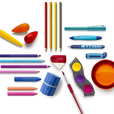 Faber-Castell Grip Jumbo Mum Boya, 12 Renk, Silinebilir, Parlak Renkler, Kalemtıraşla Açılabilir, Ergonomik Tutuş
