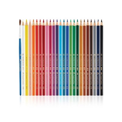 Faber-Castell Karton Kutu Sulu Boya Kalemi, 24 Renk, Suda Çözünebilir, Fırça ve Kalem Hediyeli, Yaratıcılığı Destekleyen Boya Kalemi - Seçenekler: 12 Renk, 24 Renk
