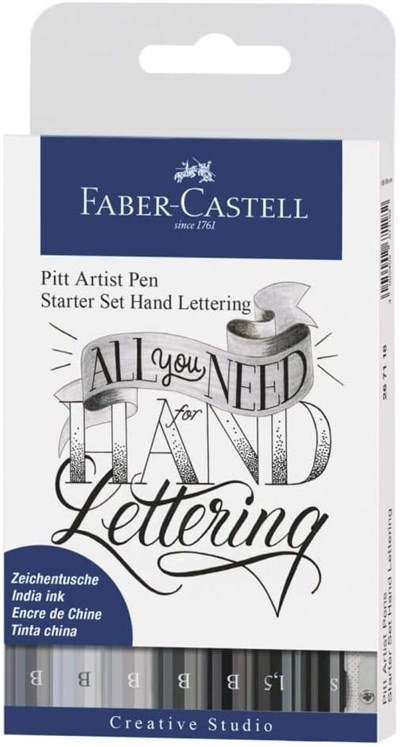Faber-Castell Pitt Artist Pen Kaligrafi Seti 8’li, Siyah Gri Tonları, 4 Uç Tipi (B, S, 1.5), Kalemtraş ve B Derece Kurşun Kalem Hediyeli - Seçenekler: 4lü, 9lu