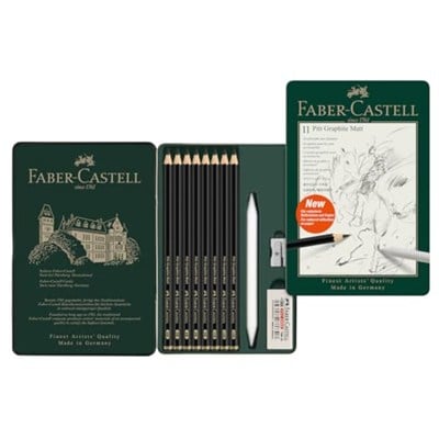 Faber-Castell Pitt Matt Dereceli Kalem Seti, 11 Parça, Ultra Mat Siyah Ton, 14B Kalem, Geçiş Kalemi, Kalemtıraş ve Silgi ile, SV Sistemli