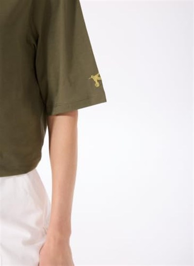 Fabrika Bisiklet Yaka Oversize T-Shirt, XS, DANTITA, Haki, Kadın